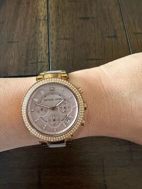 Michael Kors Rose Gold-tone Crystal Bezel Chronograph Watch